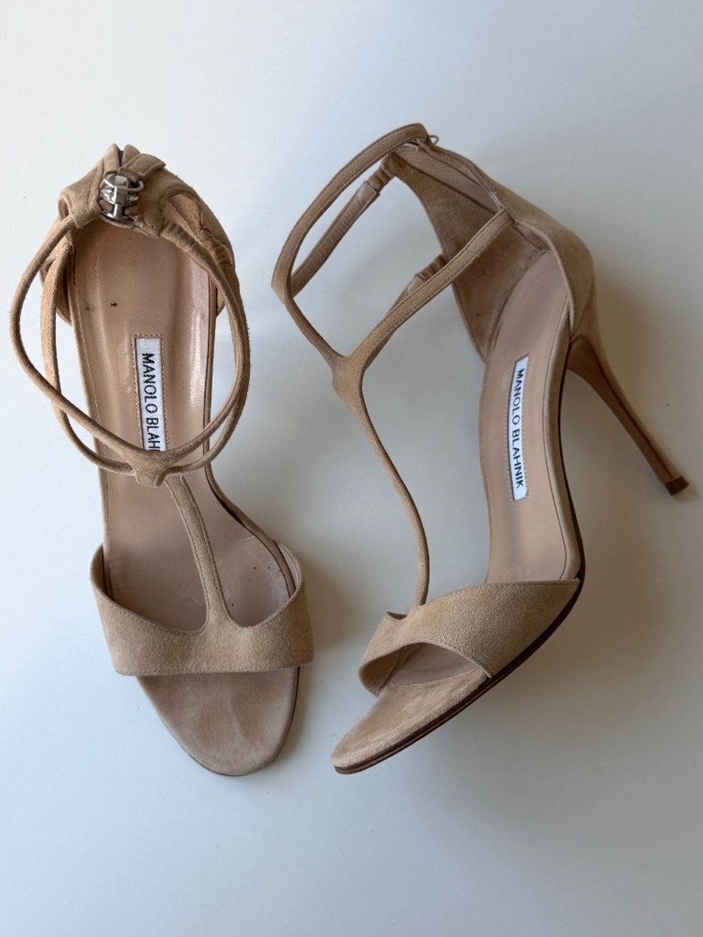 Vintage Manolo Blahnik Camel Suede Strappy Sandals, IT 38.5